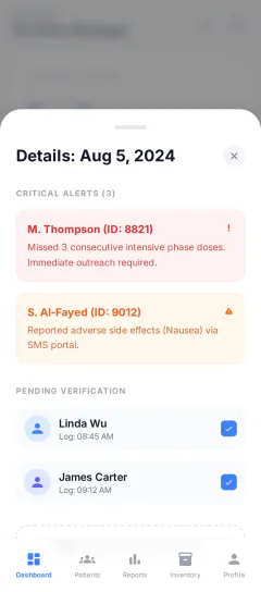 Alert details sheet showing critical alerts and pending verification (light mode)