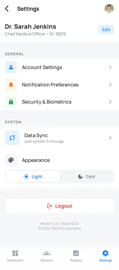 Oversight trends screen with cohort success, adherence trends, and critical alerts (light mode)