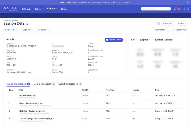 Decibel and Medallia analytics interface