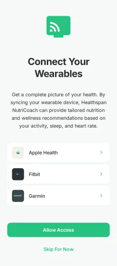 Nutricoach connect to wearables screen (2017)