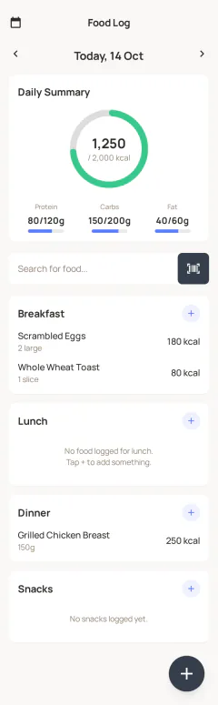 Nutricoach food log entry screen (2017)