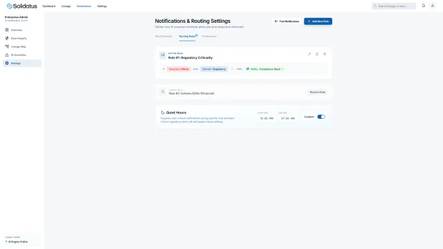 Solidatus notifications and routing settings