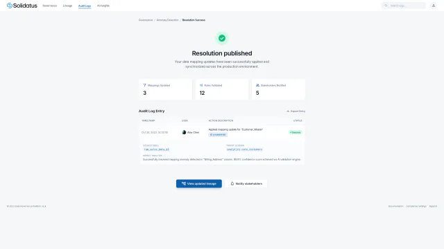 Solidatus success and audit log entry