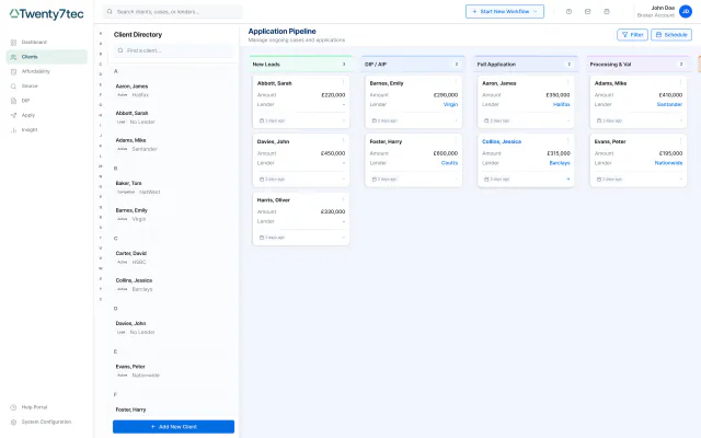 Twenty7Tec client management screen (2024)