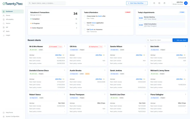 Twenty7Tec dashboard