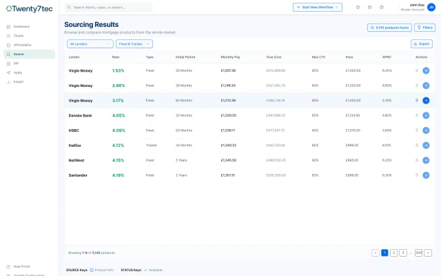 Twenty7Tec sourcing results screen (2024)